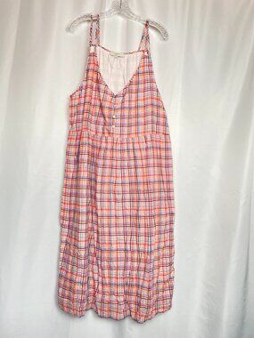 LOFT Cottagecore Plaid Strappy Cotton Picniccore  Coastal Midi Dress 18